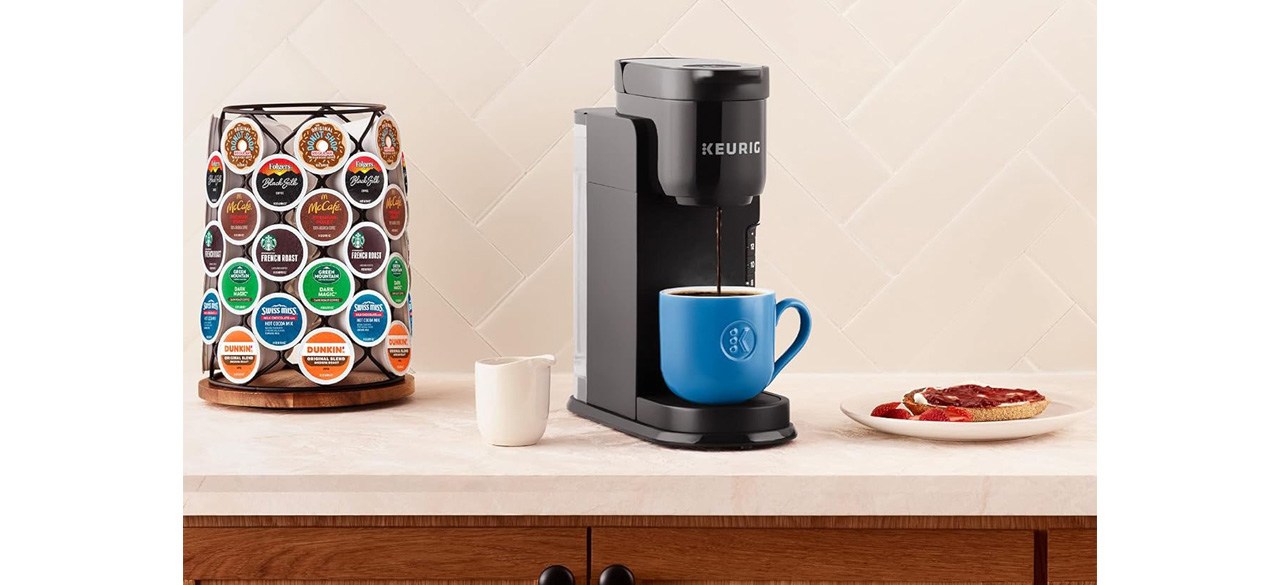  Keurig K-Express Coffee Maker with blue cup on countertop 