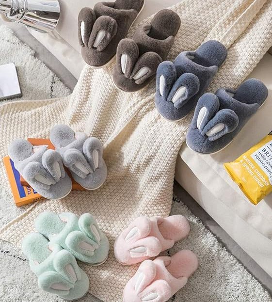 rabbit ear fuzzy slippers