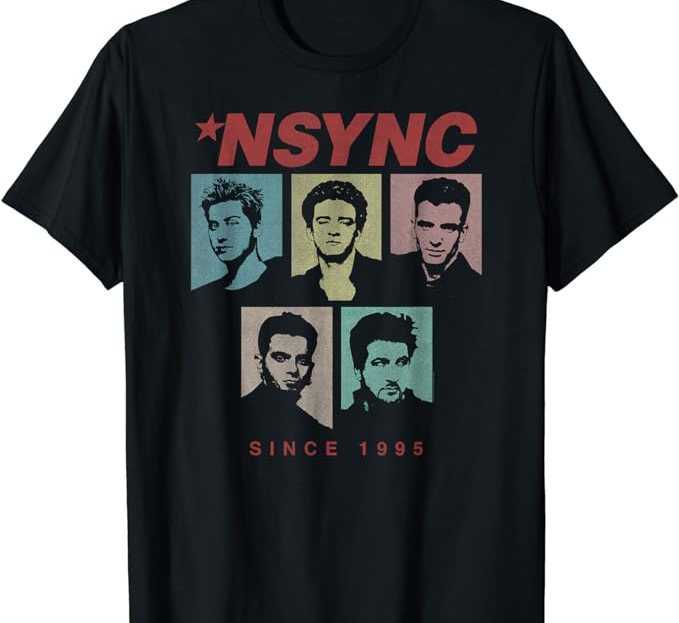 black t-shirt with nsync members
