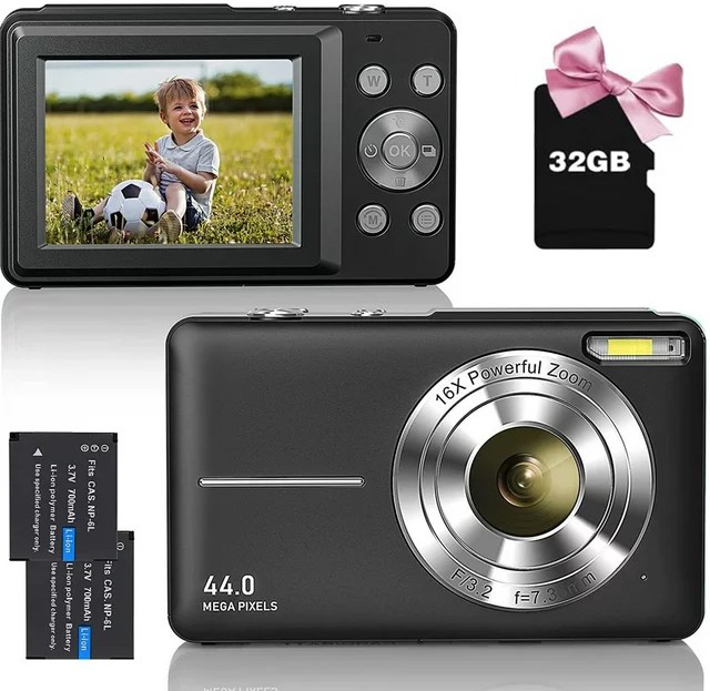 front and back of black digital camera under 100