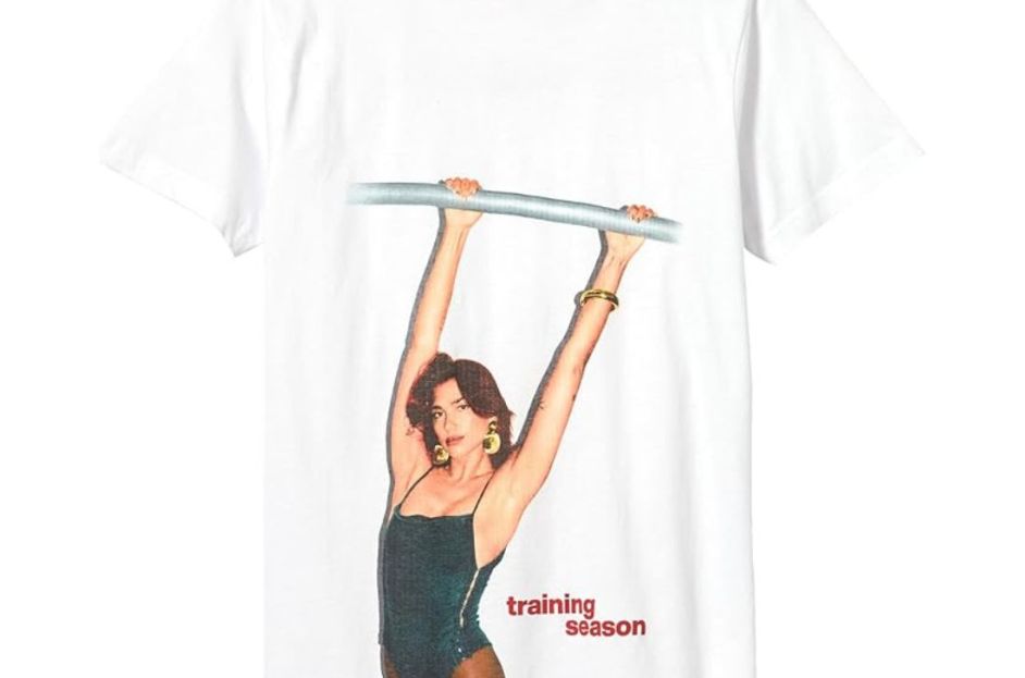 white t-shirt with dua lipa training season graphic