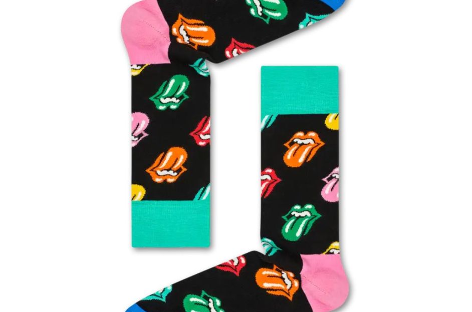 black socks with rolling stones tongues 