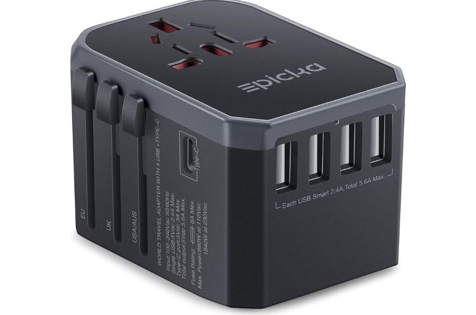 black travel adapter