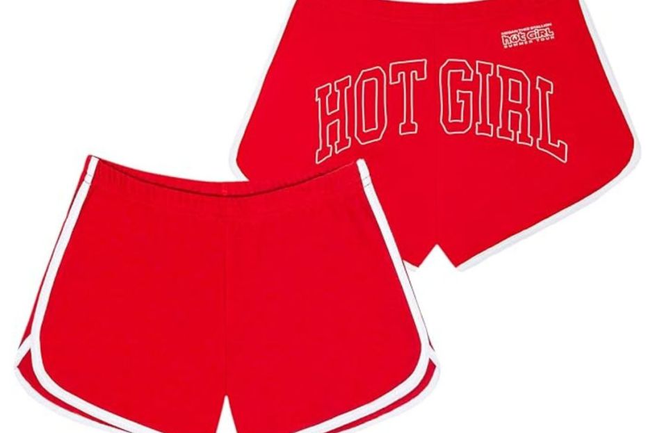 red and white megan thee stallion shorts
