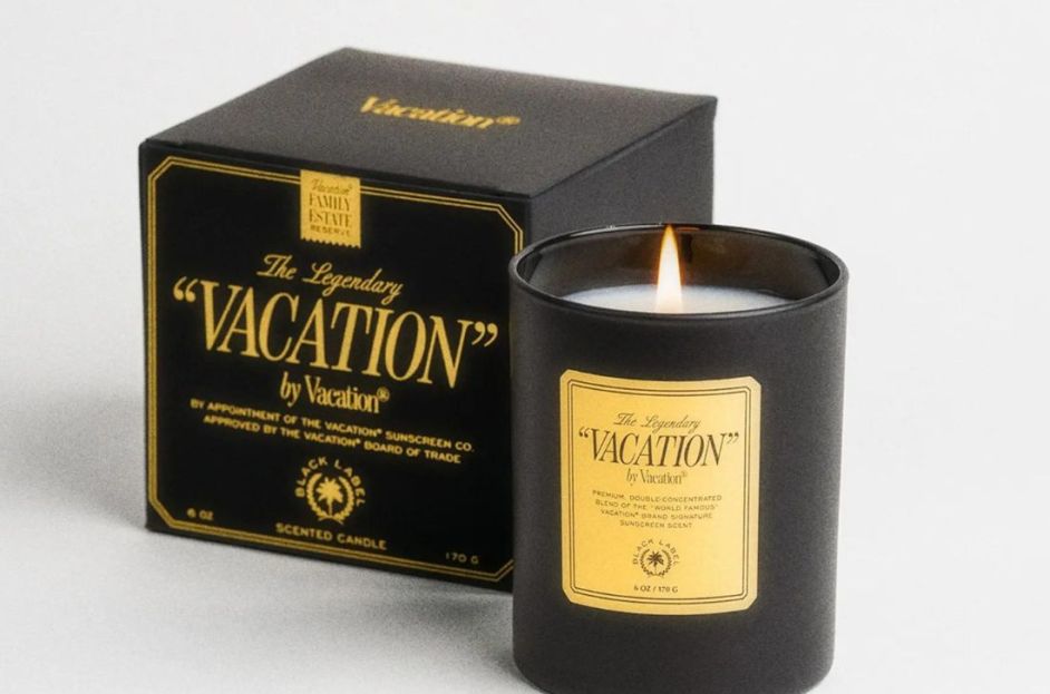black and gold vacation candle