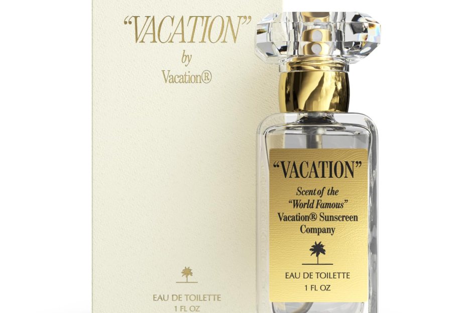 gold and clear bottle of vacation perfume