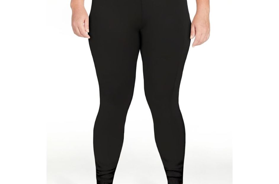 model wearing black leggings with white sneakers