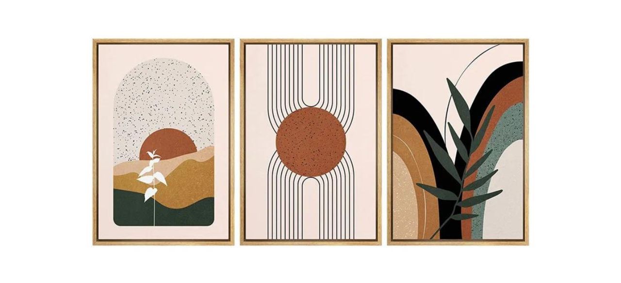 IDEA4WALL Mid-Century Modern Boho Framed Canvas Print Set