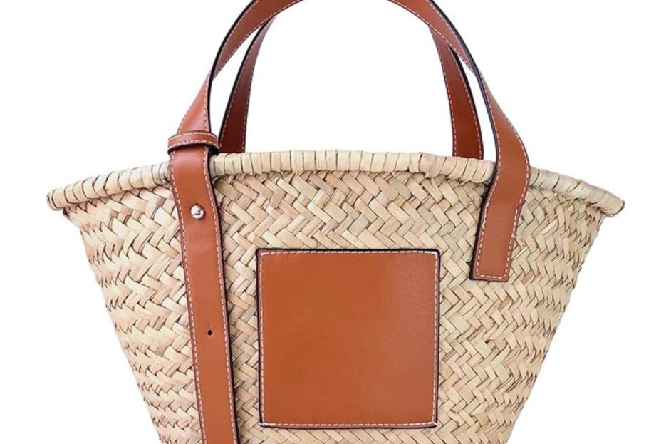 brown leather and straw tote bag from amazon