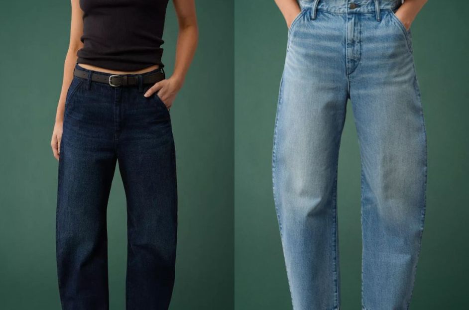 light and dark wash ae barrel jeans