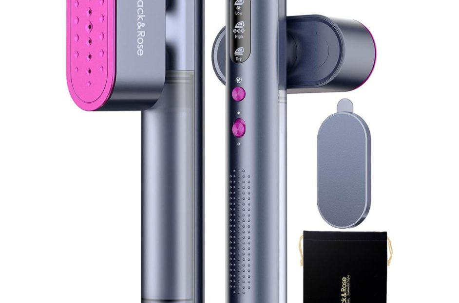 silver and pink dual voltage travel steamer