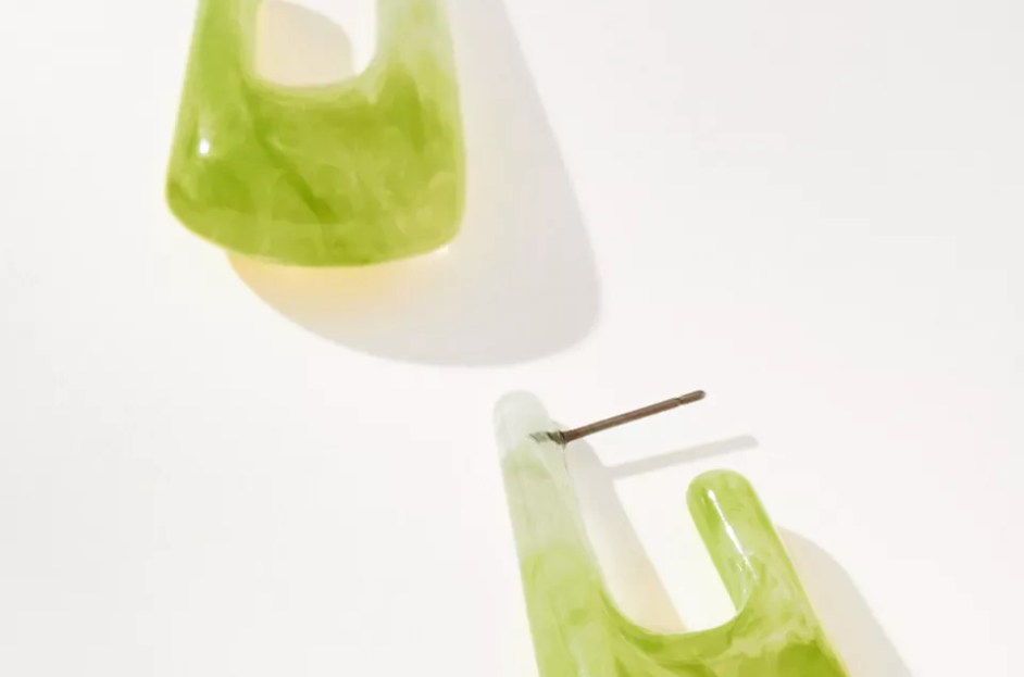 lime green and white ombre earrings