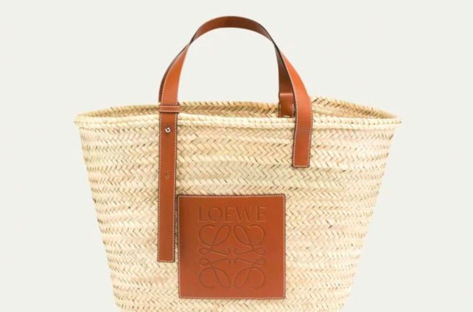 loewe straw and leather bucket tote bag
