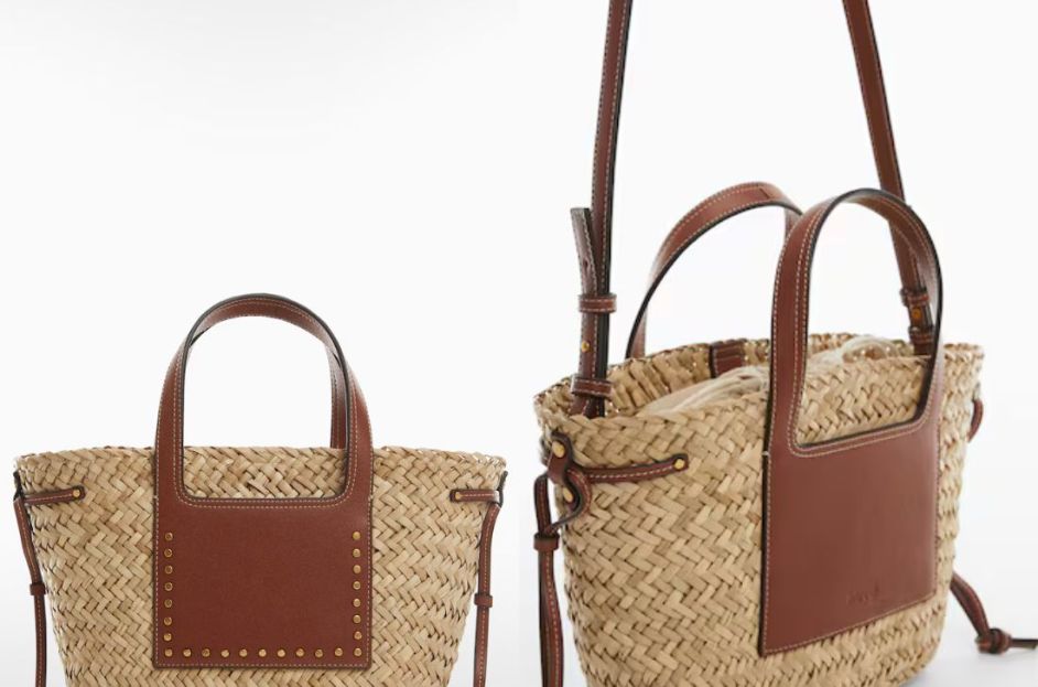 straw and brown leather tote bag