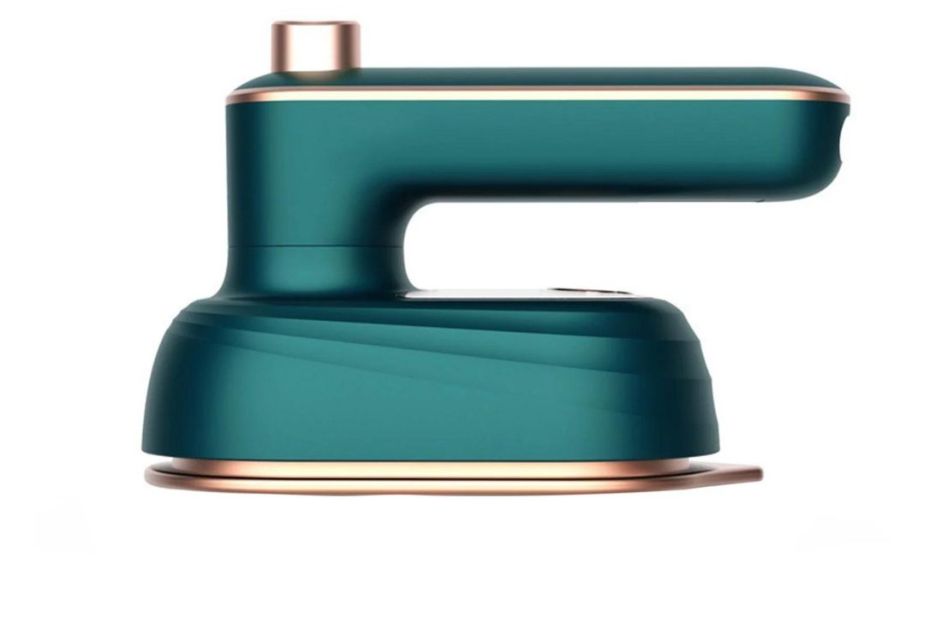 green and gold mini travel steamer