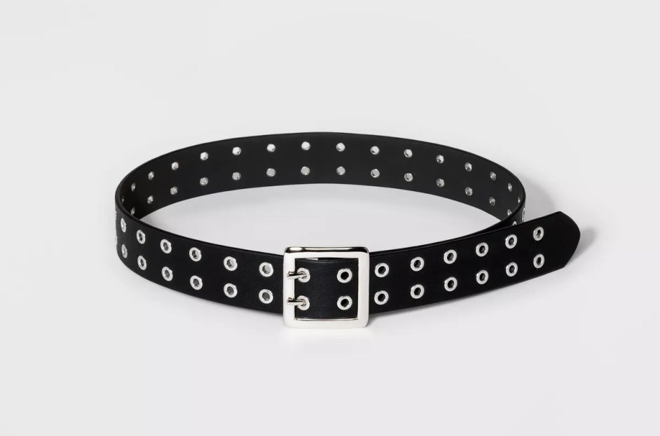 double studded black grommet belt