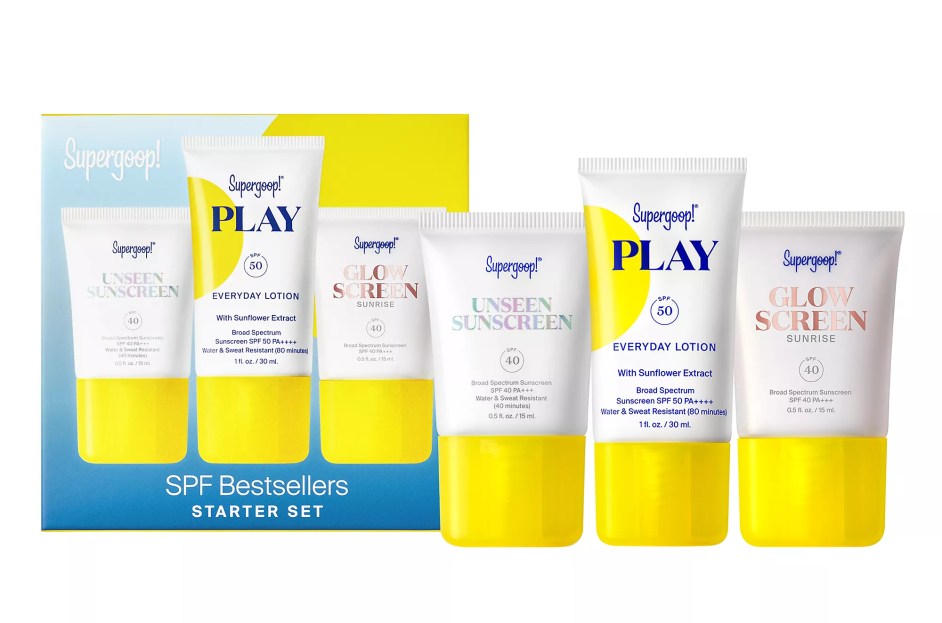 3-piece set of supergoop sunscreen