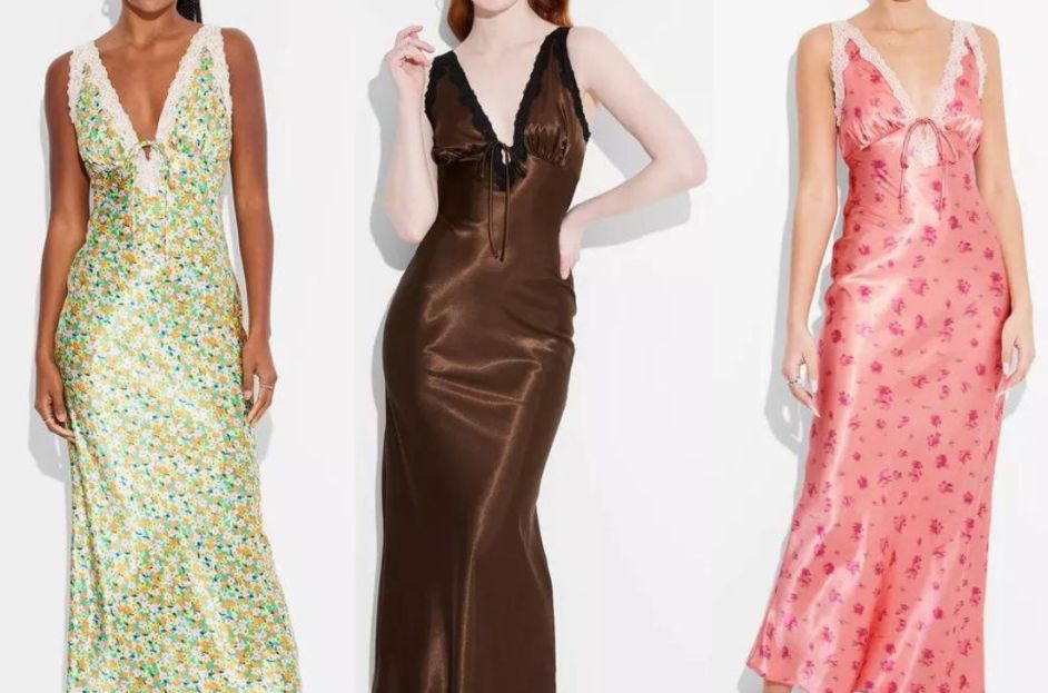 models wearing floral and black satin 