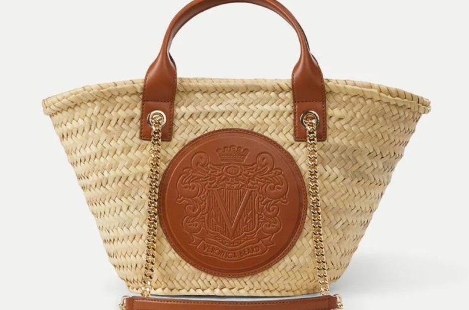 brown leather and straw veronica beard basket bag