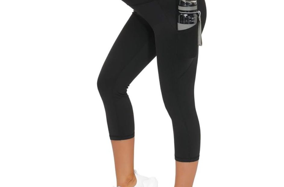 model wearing black amazon leggings