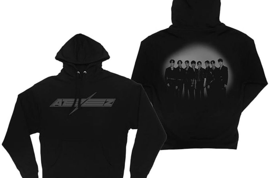 black hoodie with ateez graphic