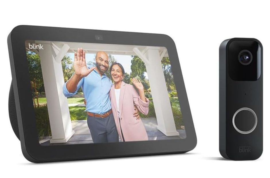 charcoal echo show 8 with black blink doorbell