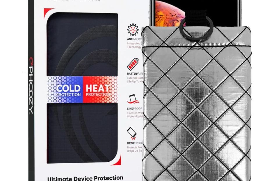 phone in silver thermal pouch
