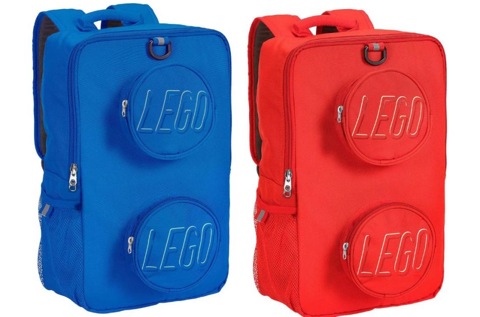 blue and red lego brick backpack