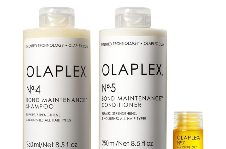 olaplex shapoo, conditioner and bonding oil bottles