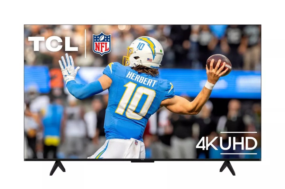 Black tcl tv with football display