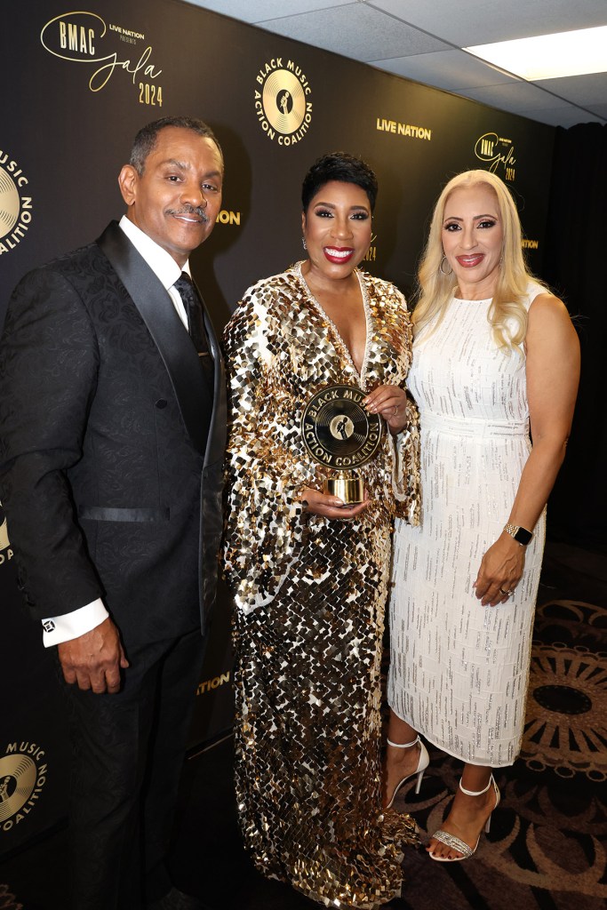 Dr. Remus E. Wright, Honoree of the BMAC Change Agent Award and Executive Director of BeyGOOD, Ivy McGregor, and Mia Wright attend Black Music Action Coalition's 4th Annual BMAC GALA at The Beverly Hilton on Sept. 19, 2024 in Beverly Hills, California.