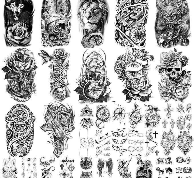sheets of black and white temporary tattoos