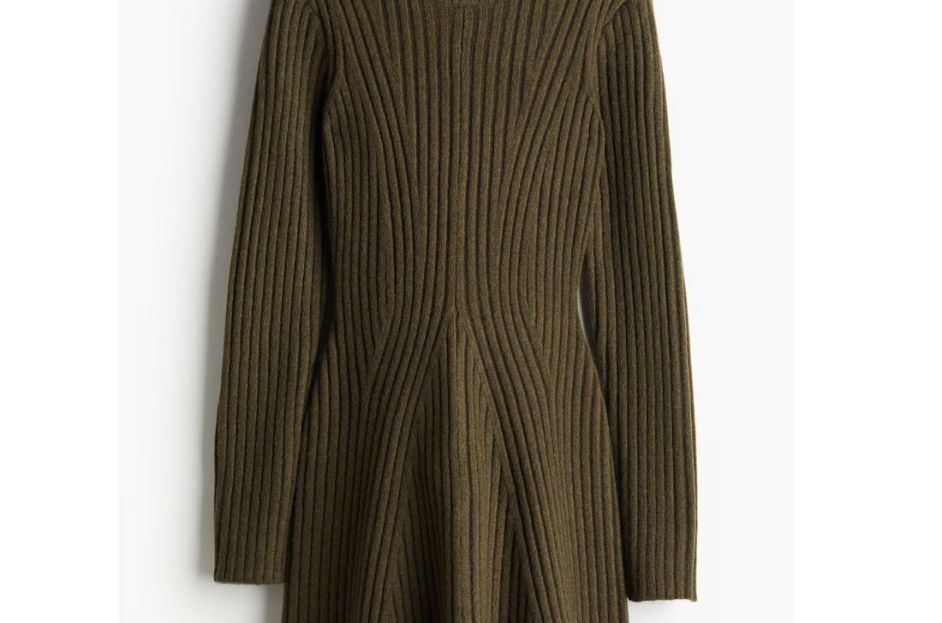 green h&m rib-knit long sleeve dress