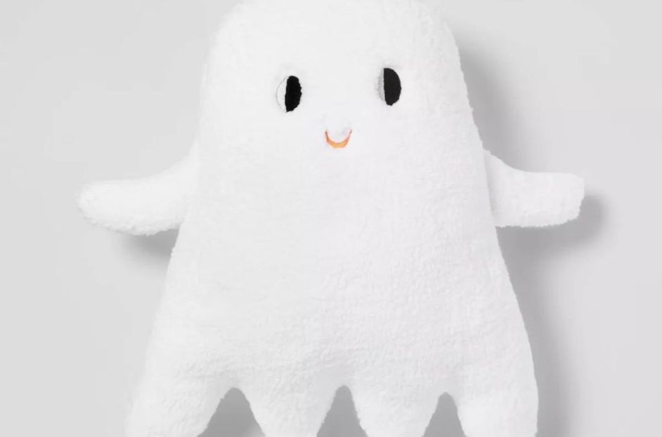 white faux sherling ghost-shaped pillow