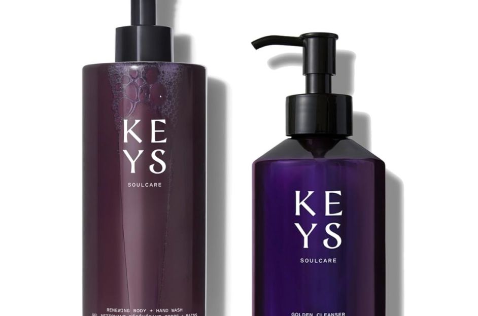 purple bottles of keys body wash and cleanser