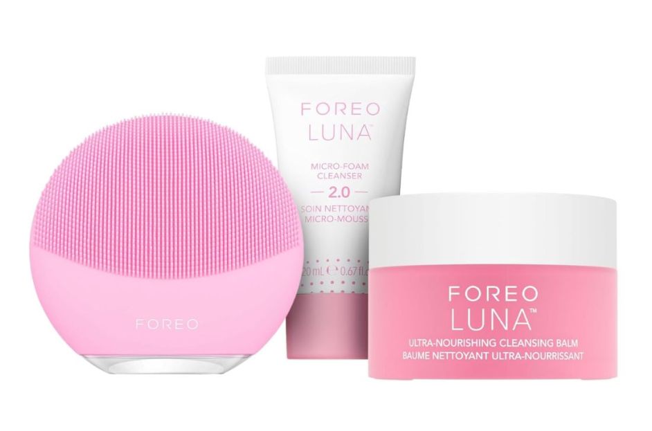 pink skincare brush with cleansing balm