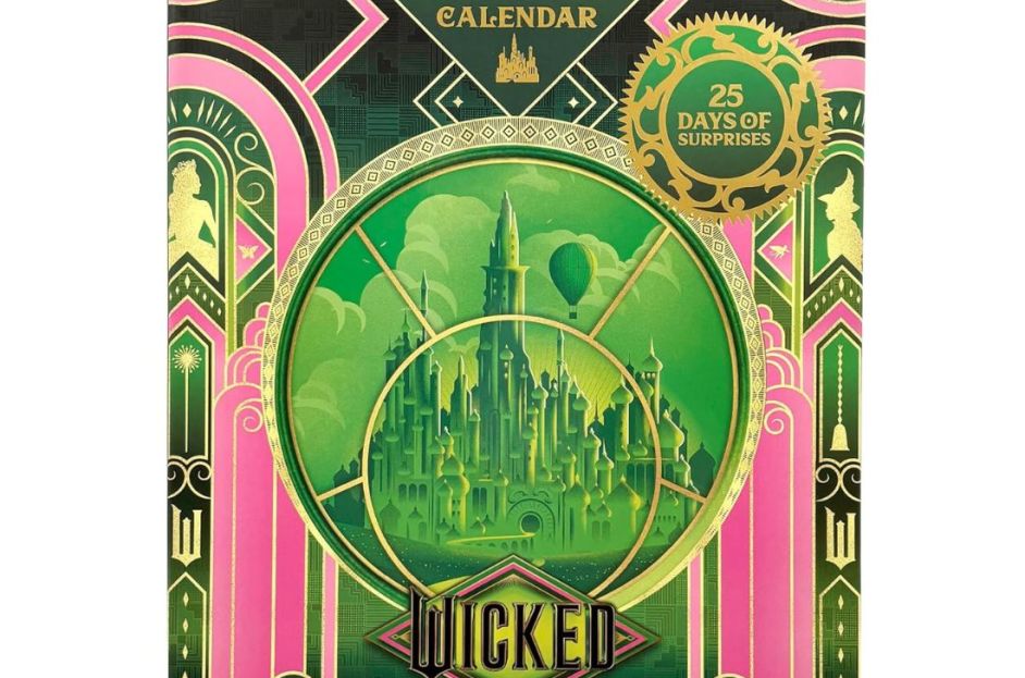 green and pink advent calendar with emerald city graphic