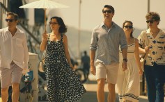 Jason Isaacs, Parker Posey, Patrick Schwarzenegger, Sarah Catherine Hook and Sam Nivola in 'The White Lotus' season 3