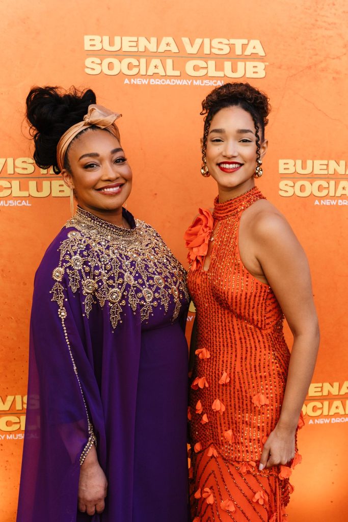 Actors Natalie Venetia Belcon and Isa Antonetti on the red carpet as they arrive to the Buena Vista Social Club musical opening night on Broadway on March 19, 2025, in New York City.