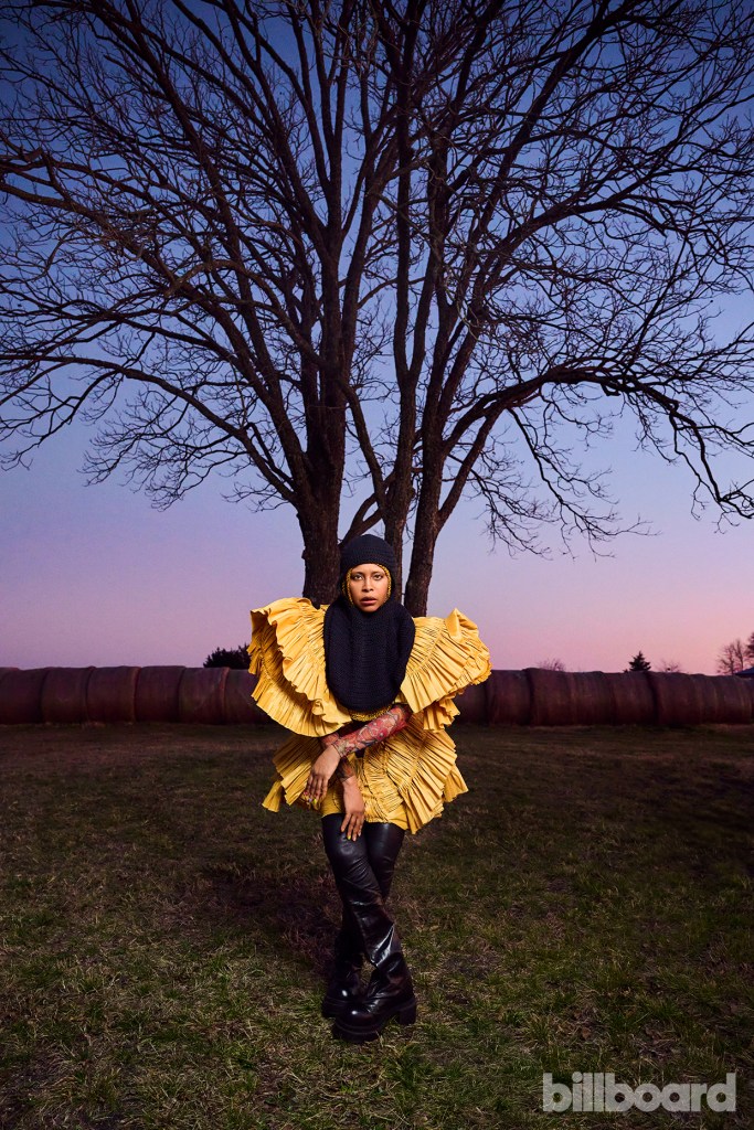 Erykah Badu photographed on February 7, 2025 at Mars Hill Farm in Ferris, Texas.