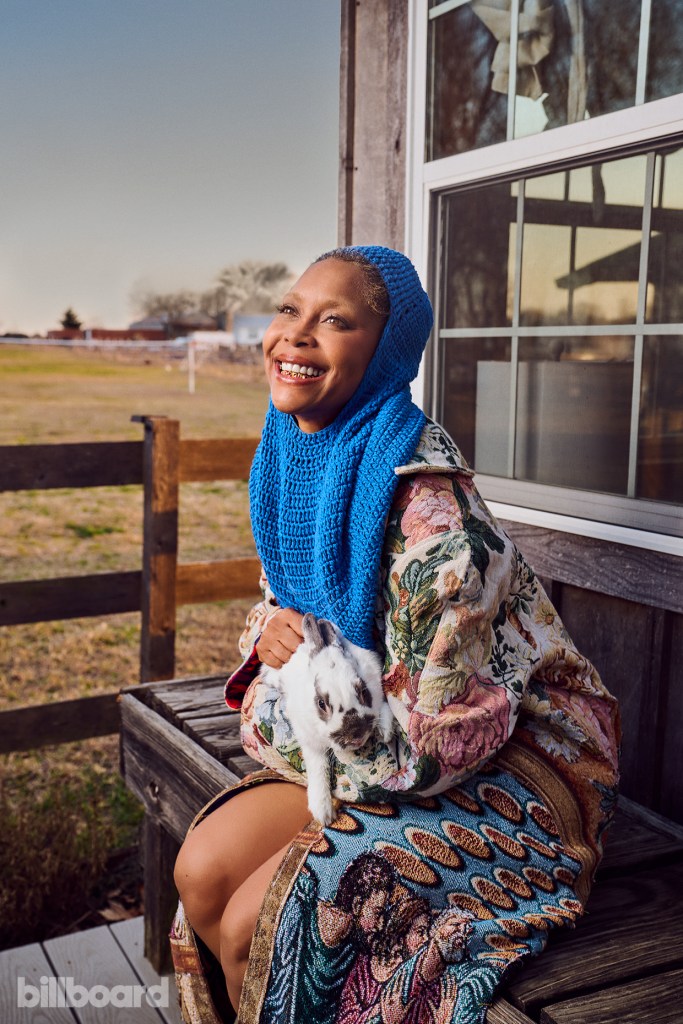 Erykah Badu photographed on February 7, 2025 at Mars Hill Farm in Ferris, Texas.