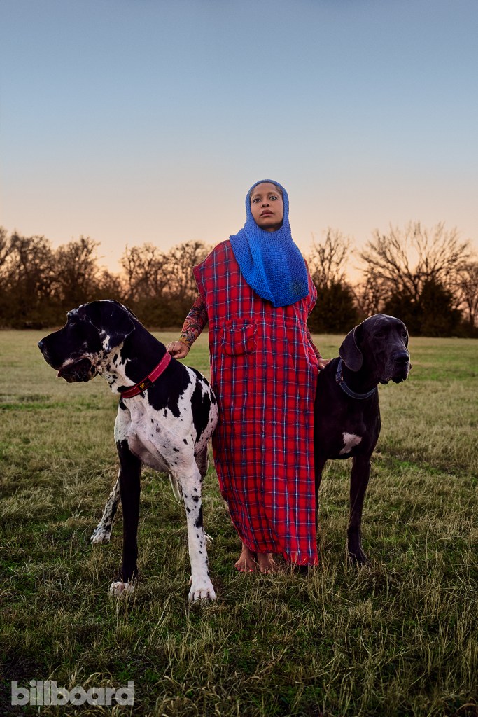 Erykah Badu photographed on February 7, 2025 at Mars Hill Farm in Ferris, Texas.