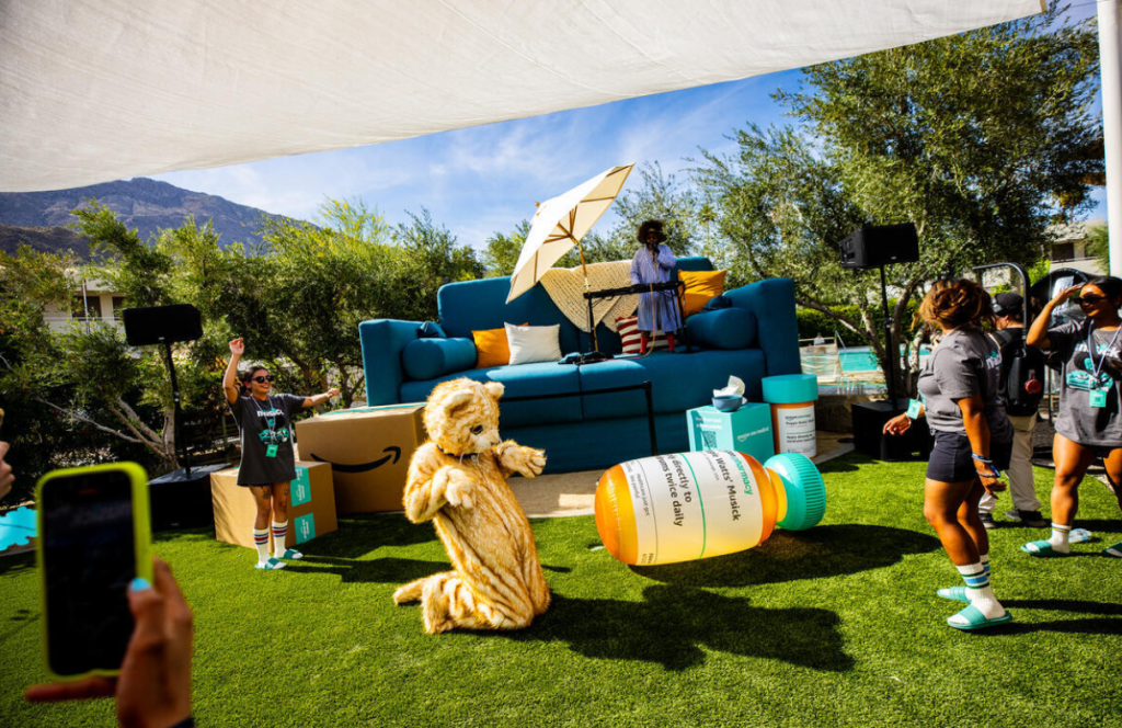 A stray cat gives an impromptu dance purr-formance with an allergy prescription bottle during Reggie Watts’ ‘MuSick’ show in Palms Springs (no allergic reactions were reported).