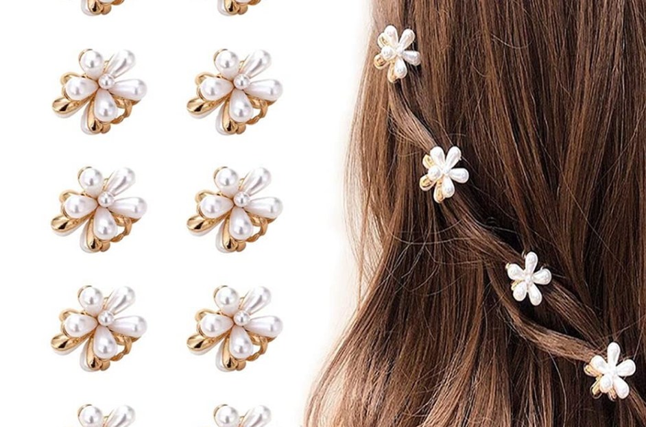 Linxi 10 Pcs Small Mini Pearl Claw Clips with Flower Design