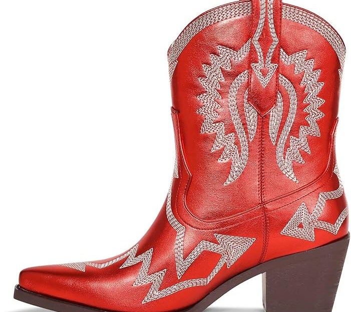 Metallic Embroidered Pointed Toe Cowgirl Boots