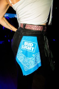 Bud Light handkerchief in woman's back pocket