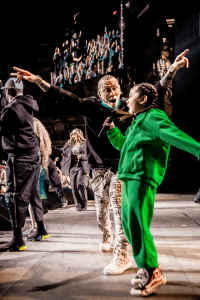 Taboo and Jett onstage at Black Eyed Peas' New Year's Eve concert on Dec. 31, 2023, at The Venetian Theatre in Las Vegas.