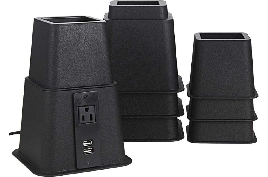 black bed risers with power outlets