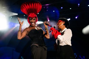 Grace Jones with Janelle Monae at the Blue Note Jazz Festival June 2025.