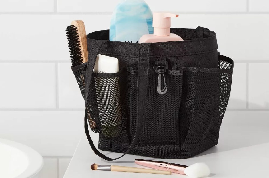 black mesh shower caddy